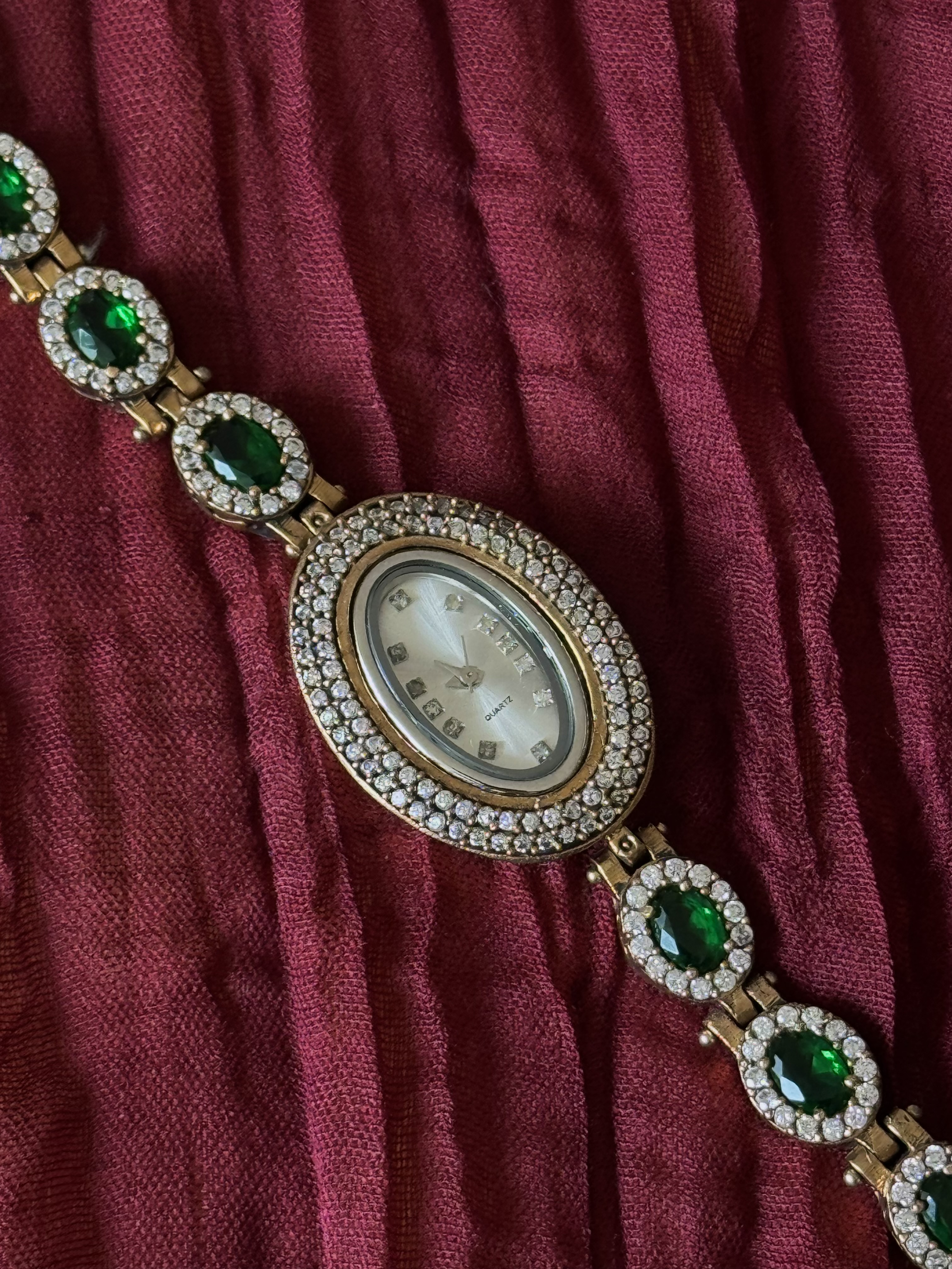 Green Jeweled Bracelet Watch
