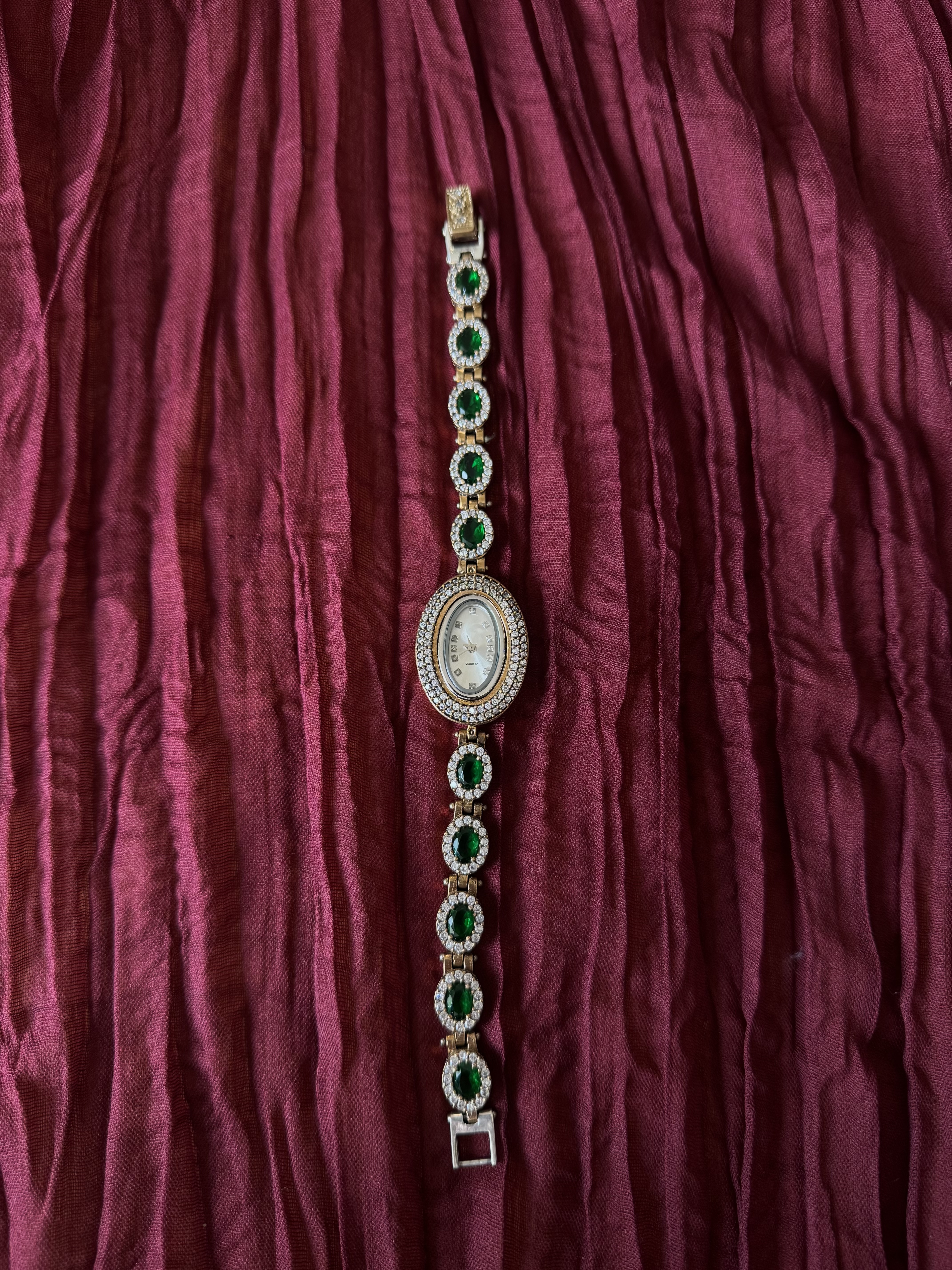 Green Jeweled Bracelet Watch
